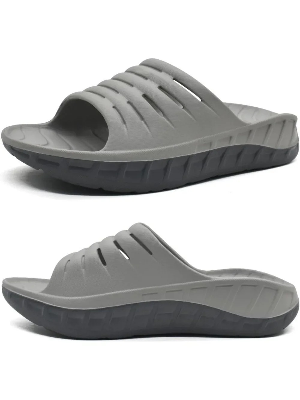 Men's Grey Recovery Orthotic Arch Support Open Toe Sport Slides Slipper Shoes